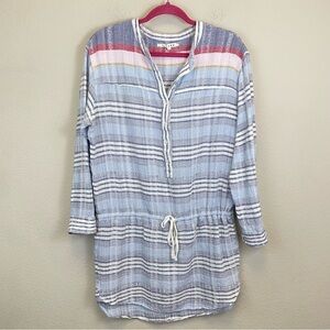 XIRENA Blue Striped Gauzy Long Sleeve Beachy Swim Cover Up Tunic Size S